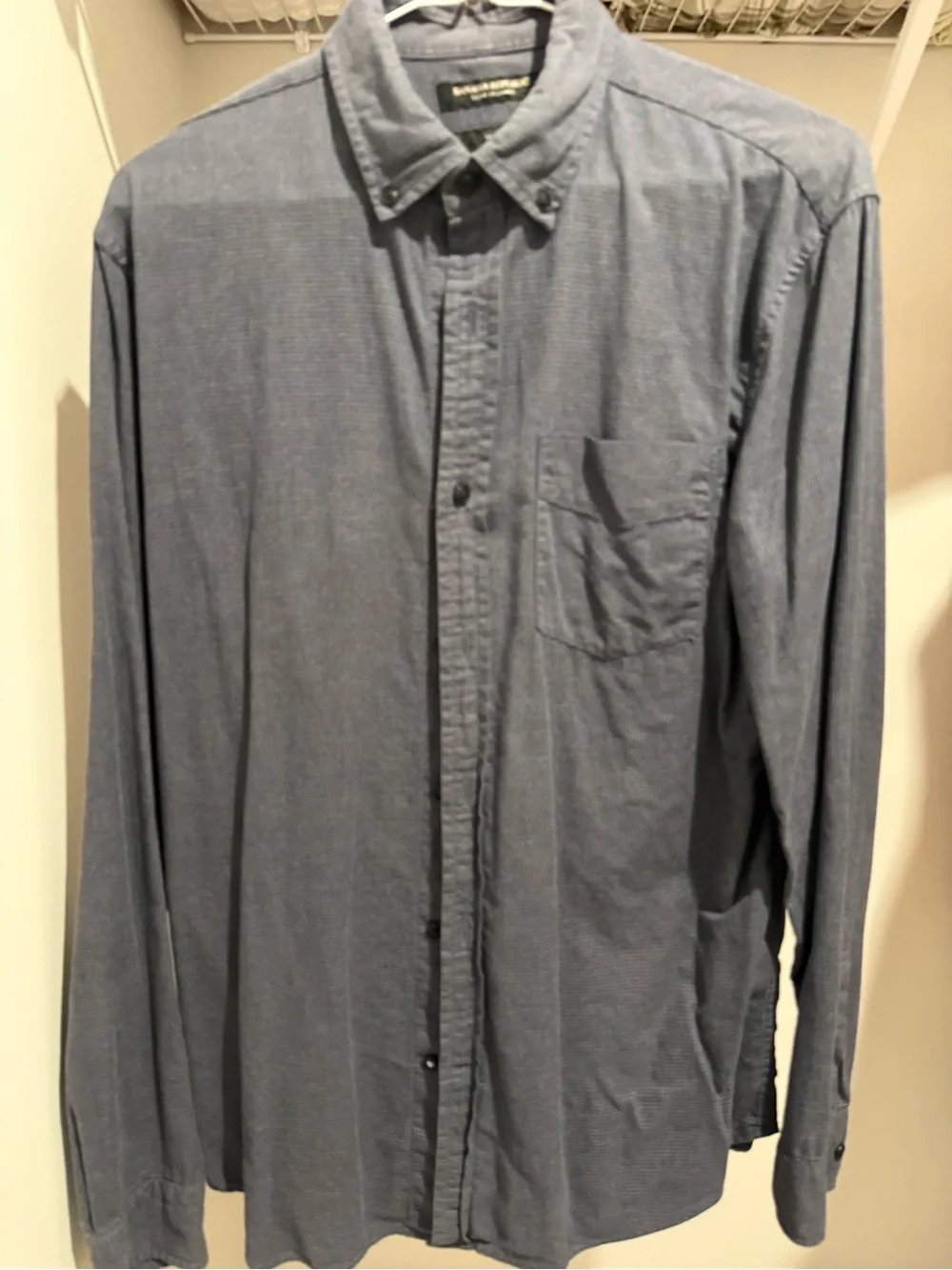 Banana Republic Men’s Button-Down Luxe Flannel Shirt in Denim Blue/Gray check
